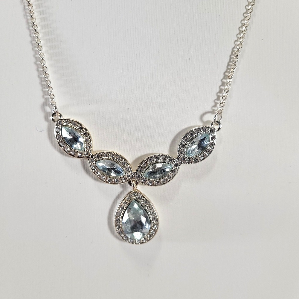 Monet Drop Necklace Women Silver Light Blue Crystal Teardrop Marquise Formal
